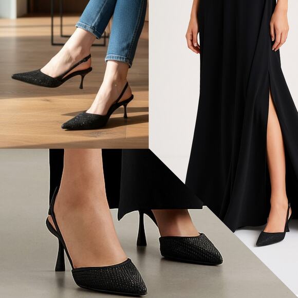 Jonathan Simkhai Dylan Crystal-Embellished Black Slingback Heels, size US 6 NEW - Picture 1 of 5